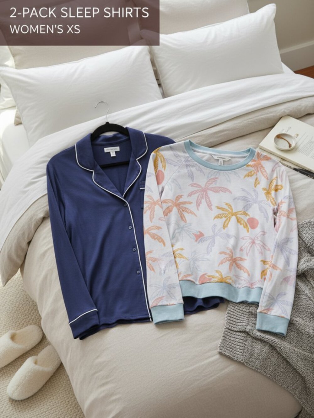 Nordstrom Honeydew 2 Pack Sleep Shirts XS Navy Palm Print Pajama Tops